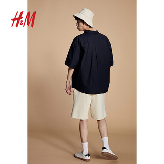 H&M2024春季男装时尚休闲百搭宽松版短袖衬衫1214627 黑色 175/100 M