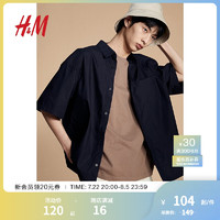 H&M2024春季男装时尚休闲百搭宽松版短袖衬衫1214627 黑色 165/84 XS