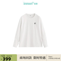 茵曼（INMAN）简约通勤长袖T恤2024秋女装宽松大圆领上衣 珍珠白 S