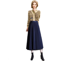 欧偲麦 半身裙春秋季中长款a字网纱百褶裙子女小个子显瘦 9029 蓝 均码