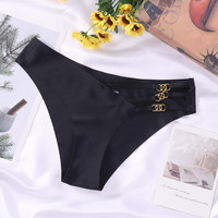 PEANOJEAN低腰冰丝无痕金属装饰内裤女士一片式瑜伽蜜桃臀丁字T裤K241 黑色 S