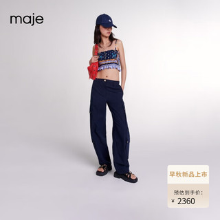 Maje【同款】2024早秋女装黑色宽松休闲裤工装长裤MFPPA00651 深蓝色 T34