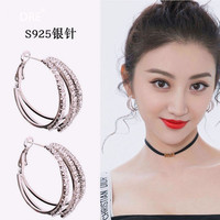 大绒鹅大圈圈耳环女2024年欧美气质大气百搭显脸小银针耳圈 圈圈耳环银色