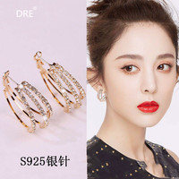 大绒鹅大圈圈耳环女2024年欧美气质大气百搭显脸小银针耳圈 圈圈耳环金色