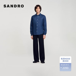 SANDRO2024夏季男装法式翻领长袖通勤休闲纯色衬衫SHPCM01117 深蓝色 XS