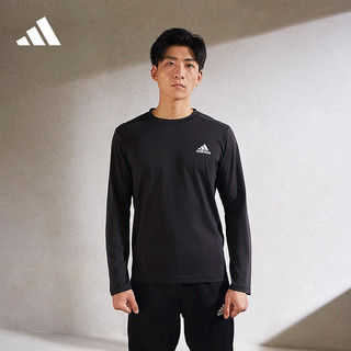 adidas速干运动上衣圆领长袖T恤男装阿迪达斯GT5563 黑色 M