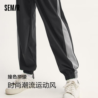 森马（Semir）休闲裤男2024夏季时尚撞色拼接潮流长裤松紧腰运动风107424127107 黑色90001