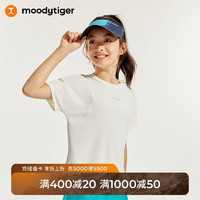 moodytiger【网球系列】女童透气短袖T恤夏季圆领户外儿童运动衣 云朵白 165cm