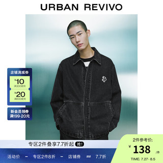 URBAN REVIVO UR2024夏季男装潮牌休闲宽松洗水翻领牛仔外套UMV840037 正黑 S