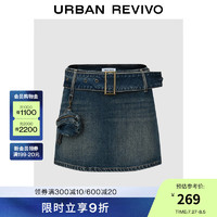 UR2024秋季女装时髦复古设计感裙裤牛仔短裤UYV840009 蓝色 25