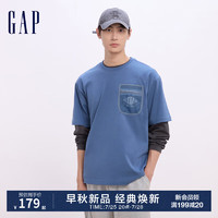 Gap男女装2024初秋拼接logo纯棉短袖T恤圆领宽松上衣637571 蓝色 175/96A(L) 亚洲尺码