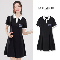 真维斯撞色polo领连衣裙子女夏季2024修身显瘦时尚百搭运动风短裙 白-H0标签K M