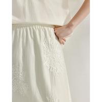 新中式提花半身裙女2024夏季国风松紧腰A字宽松白色裙