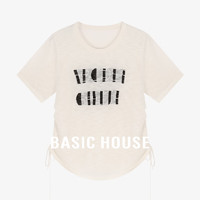 百家好（Basic House）Basic House/百家好夏日休闲百搭侧边抽绳设计感正肩短袖针织衫女 米杏 L