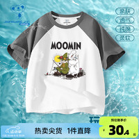 真维斯【姆明Moomin联名】儿童上衣2024夏款女童撞色短袖T恤JU 中灰2030 160cm