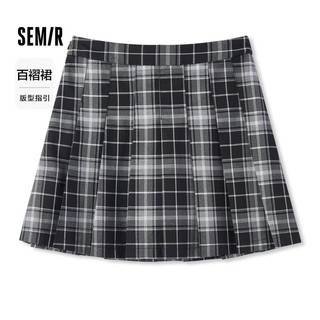 森马（Semir）半身裙女易打理百褶裙学院风秋季复古A字短裙少女感101523120003 黑白色调00491 M