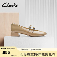 Clarks其乐黛丝系列女鞋圆头粗跟单鞋舒适柔软漆皮复古玛丽珍 卡其色261747154 38