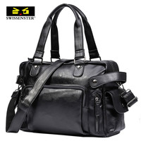 斯维森之星旅行包男士手提包休闲单肩包斜挎电脑包出差行李袋大容量皮包 2058黑色