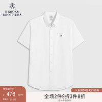 布克兄弟（BrooksBrothers）男士24夏棉质纯色刺绣短袖休闲衬衫 1001-白色 M