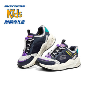 Skechers斯凯奇磁吸扣童鞋男款儿童休闲舒适百搭大童运动鞋跑鞋 405225L 【透气款】NVMT海军蓝色/多彩色