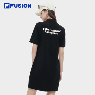 FILA FUSION斐乐潮牌女子针织连衣裙2024夏季新款时尚休闲翻领裙 正黑色-BK 1