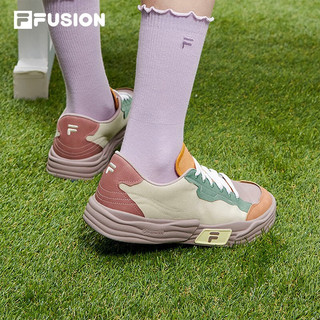 FILA FUSION斐乐潮牌POP II女鞋场下帆布鞋夏轻便休闲运动鞋 米色/天蛾棕-AS 40