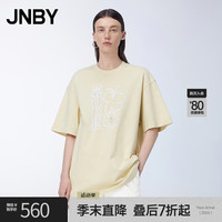 JNBY江南布衣【苗纹绣花】24夏T恤女新中式宽松圆领短袖5O5115080 748/浅豆黄 M