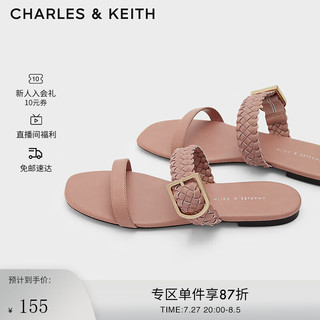 CHARLES&KEITHCK1-70280019女士织绊带平底凉鞋 粉红色Pink 41