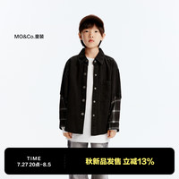 little MO&Co.little moco童装24秋装男女童假两件牛仔拼格纹衬衫开衫外套 牛仔黑色 110/52