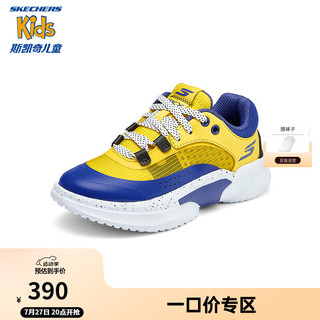 Skechers斯凯奇凌空篮球鞋儿童专业缓震跑步鞋中大童时尚运动406069L 黄色/蓝色/YLBL 37