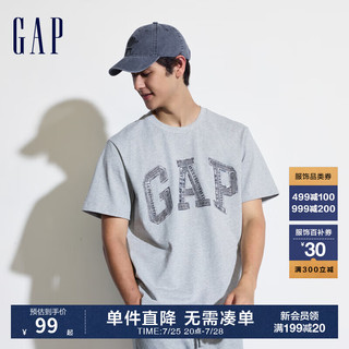 Gap 盖璞 男女款拼接字母logo短袖T恤 466766 灰色 S