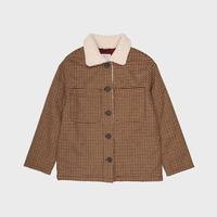 童装带毛领御寒保暖大衣英伦格纹洋气双口袋外套