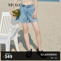 MO&Co.夏高腰牛仔短裤棉质做旧剪边薄款破洞阔腿MBB2SOTT05 牛仔浅蓝色-第2批 26/S