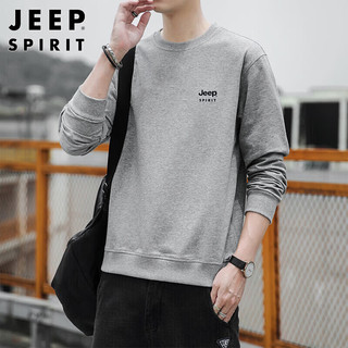 吉普（JEEP）卫衣男圆领宽松男士长袖t恤打底衫男装 灰色 3XL 