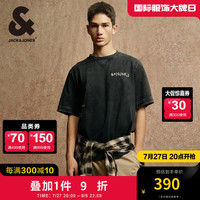 杰克·琼斯（JACK&JONES）夏季潮男百搭衣身做旧水洗字母刺绣宽松短袖T恤男224301018 E44 黑砂色 E44 黑砂色 190/108A/XXL