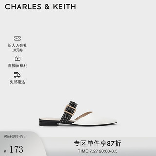 CHARLES&KEITHCK1-70920094女士镂空绊带尖头低跟穆勒鞋拖鞋 White白色 36