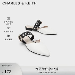 CHARLES&KEITHCK1-70920094女士镂空绊带尖头低跟穆勒鞋拖鞋 White白色 41