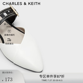 CHARLES&KEITHCK1-70920094女士镂空绊带尖头低跟穆勒鞋拖鞋 White白色 38