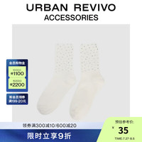 URBAN REVIVO2024秋季女士时髦钻饰袜子一双装UAWA40326 象牙白 F