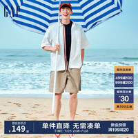 Gap男装2024夏季棉质字母大印花logo短袖衬衫宽松上衣461238 白色 165/88A(S)亚洲尺码
