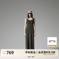 ochirly欧时力 撞色假两件针织连衣裙收腰显瘦气质2024秋季 啡绿 L