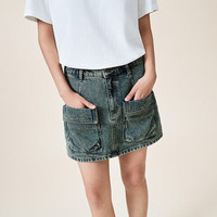 URBAN REVIVO 女士时尚复古港风立体口袋牛仔半裙 UWL840155 蓝色 XS