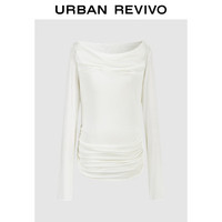 URBAN REVIVO 女士慵懒休闲气质荡领褶皱长袖T恤 UWG440156