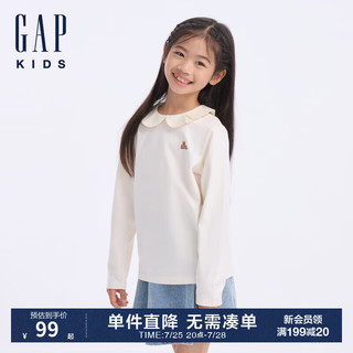 Gap【大小童同款】女童2024初秋纯棉娃娃领针织长袖T恤617227 象牙白 110cm(4-5岁) 亚洲尺码