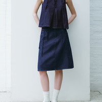 URBAN REVIVO 女士小众设计感木耳边复古牛仔半裙 UWU840087 蓝色 XXS