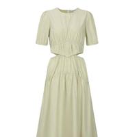 URBAN REVIVO 女士气质设计感镂空收腰显瘦连衣裙 UWL740072 卡其 XS