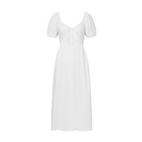 URBAN REVIVO 女士法式泡泡袖系带腰部镂空连衣裙 UWG740184 本白 L