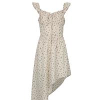 URBAN REVIVO 女士慵懒风碎花不规则飞飞袖连衣裙 UWL740071 米黄 L