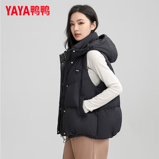 鸭鸭羽绒服鸭鸭（YAYA）羽绒马甲女短款2024冬季时尚休闲百搭简约连帽保暖外套XJ 黑色 155/80A(S)