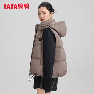 鸭鸭（YAYA）羽绒马甲女短款2024冬季时尚休闲百搭简约连帽保暖外套XJ 咖色 160/84A(M)